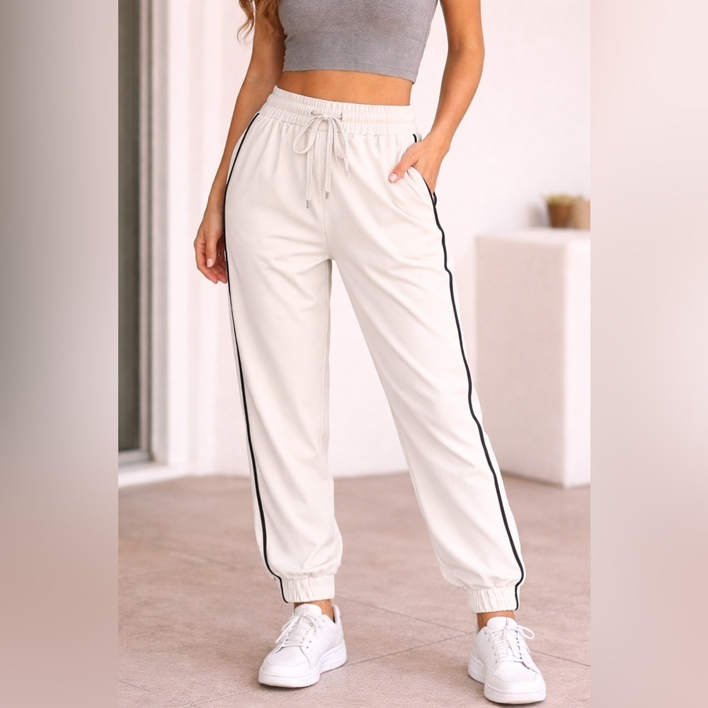 Express Cream Joggers with Black Stripe glitter.